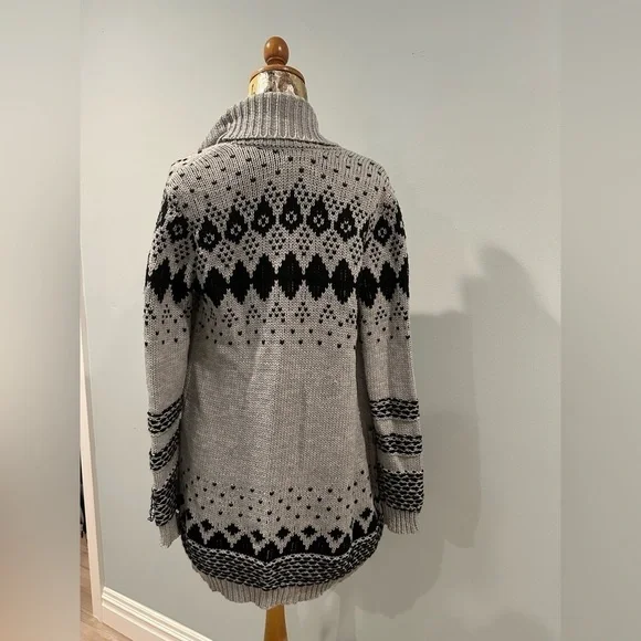 BB Dakota Cardigan Sweater fair isle print black/gray loose fitting - Picture 5 of 6